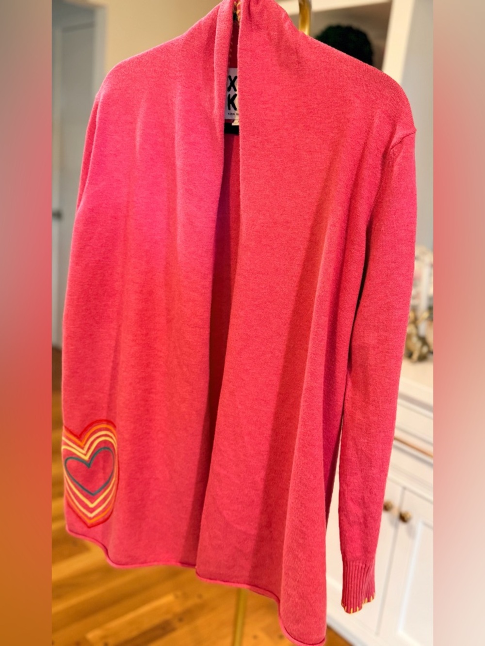Kerri Rosenthal XOKR Heart Cardigan Pink Rainbow Stitch Open Front Sweater Small - Picture 6 of 12
